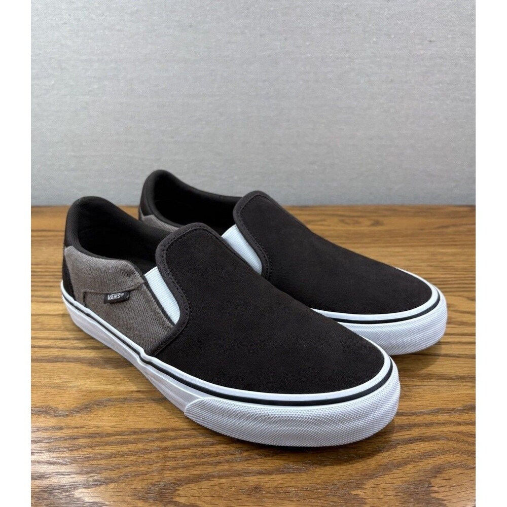 Vans Asher Deluxe Slip On Mens 8 Cozy Knit Coffee Brown Suede Skate Shoes 721356